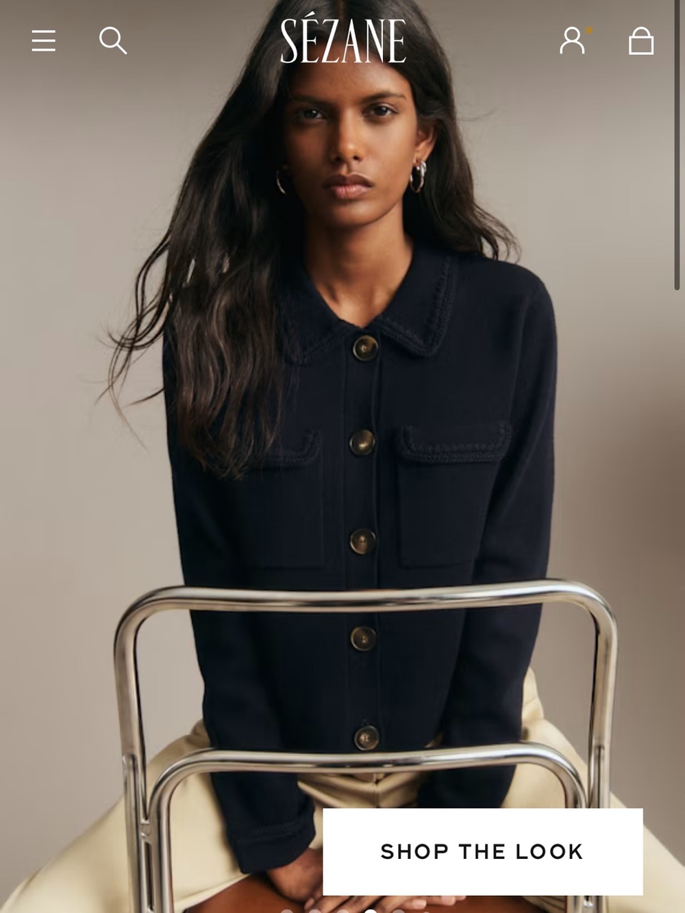 Sezane Betty Cardigan in Navy Crochet
